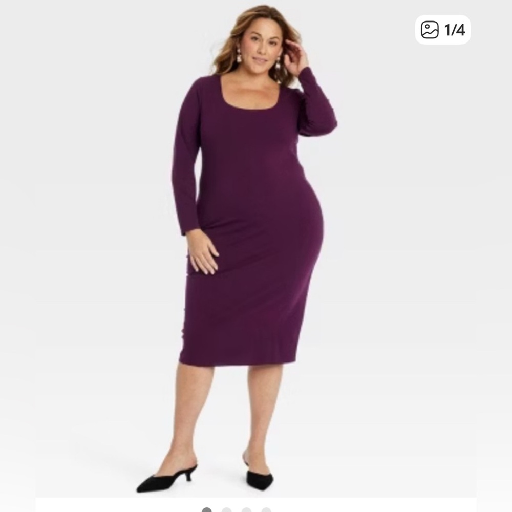 MAKE OFFEE π₯HP π₯ Ava & Viv Rich Plum Long Sleeve Bodycon Cotton Dress valentine - Picture 7 of 7